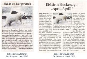 Aprilscherz in der Ostsee-Zeitung, 1. und 2. April 2010